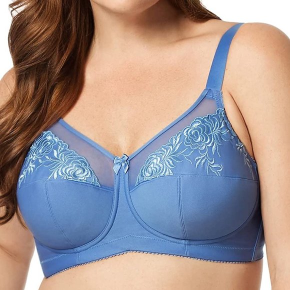 New Elila Full Figure Embroidered Microfiber Wire-Free Bra Blue 1301